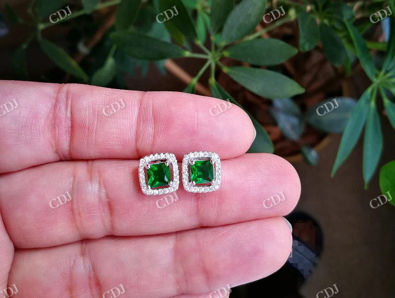 Green Emerald Princess cut Stud Earrings  customdiamjewel   