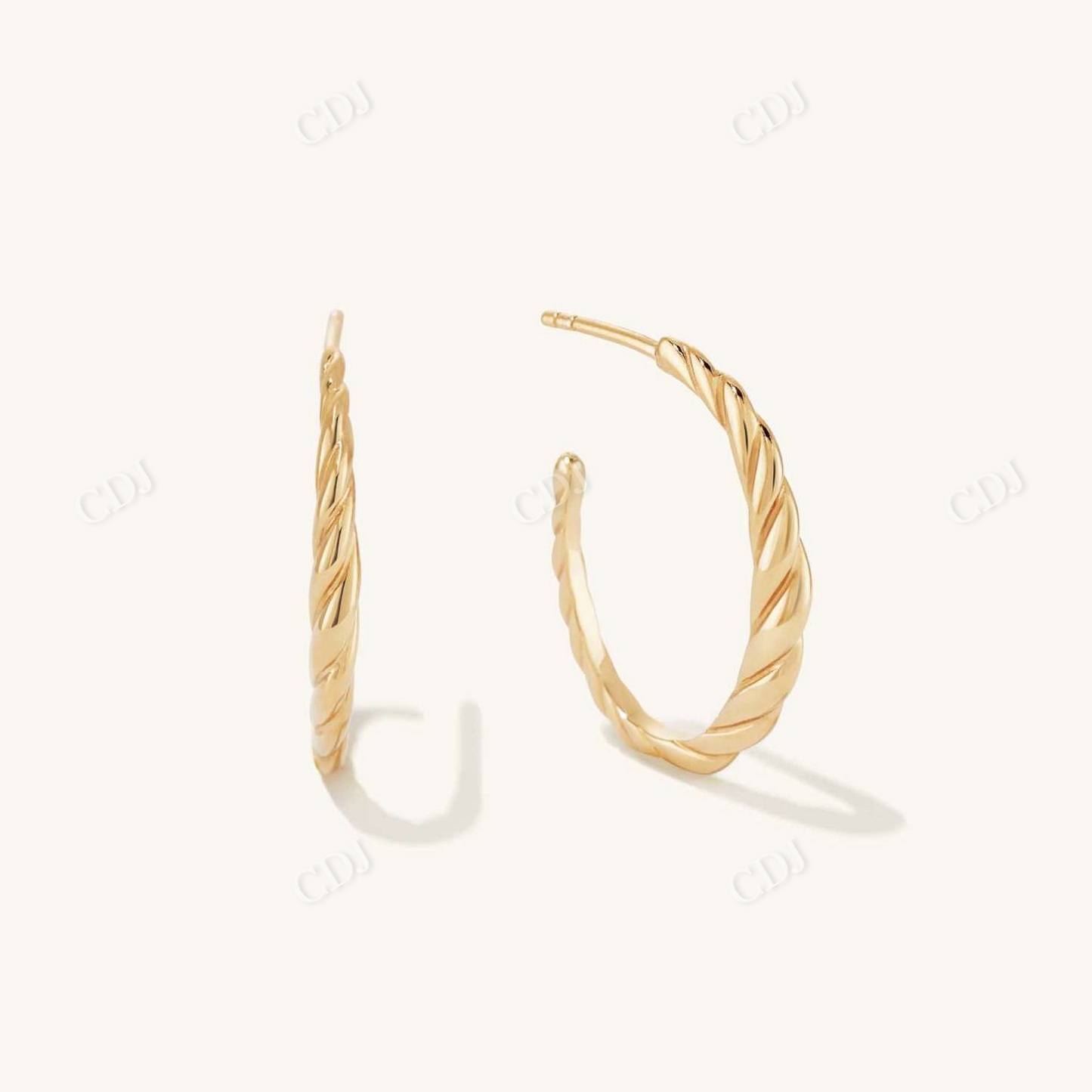 14K Yellow Gold Long Croissant Dome Medium Hoop Earrings  customdiamjewel 10 KT Solid Gold Yellow Gold 