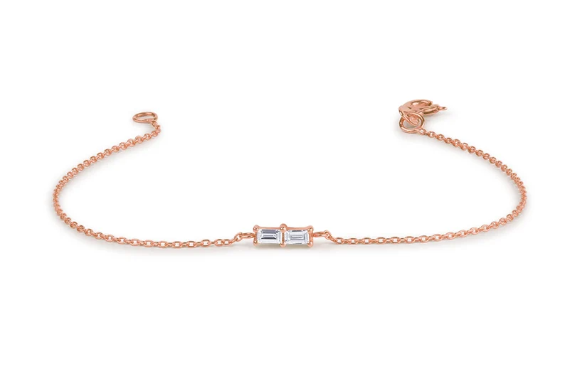 Dainty Two Baguette Natural Diamond Bracelet  customdiamjewel 10 KT Solid Gold Rose Gold VVS-EF