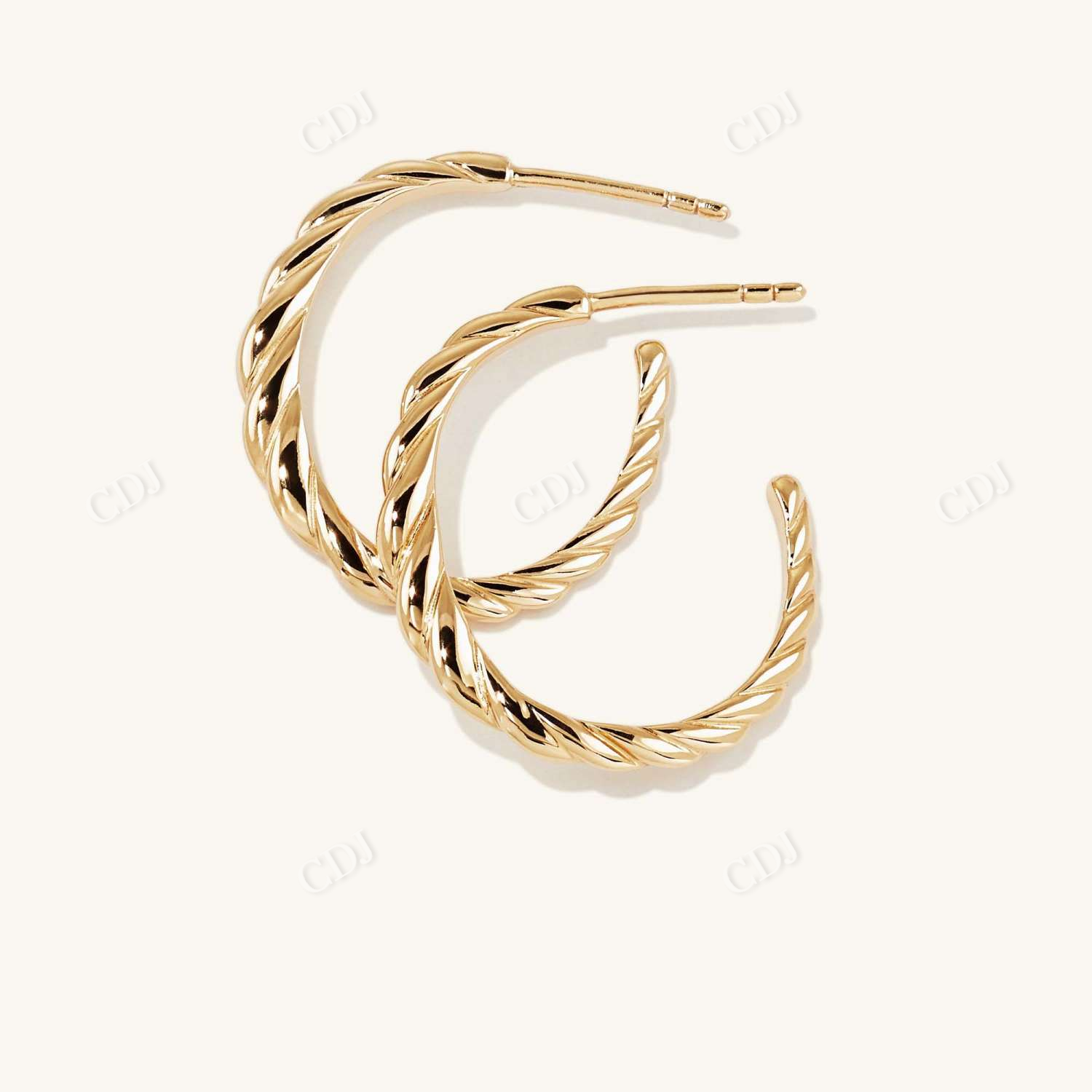 14K Yellow Gold Long Croissant Dome Medium Hoop Earrings  customdiamjewel   