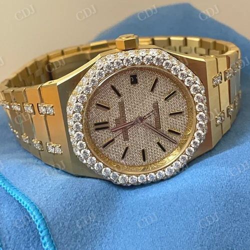 Yellow Gold Pelted Diamond AP Wrist Watch (12 CTW)  customdiamjewel   