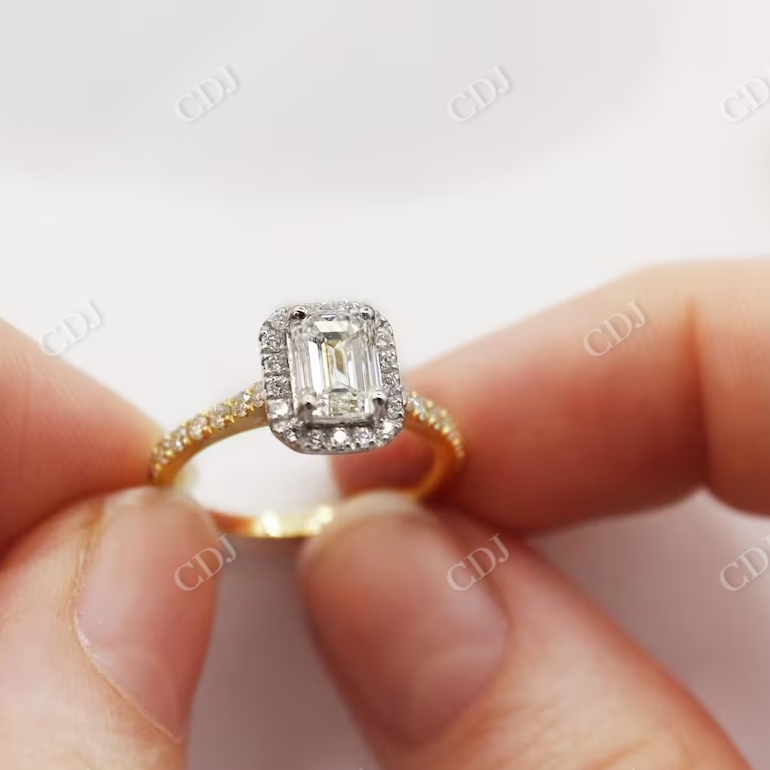 Emerald Cut With Twisted Eternity Band With Halo Engagement Ring  customdiamjewel   