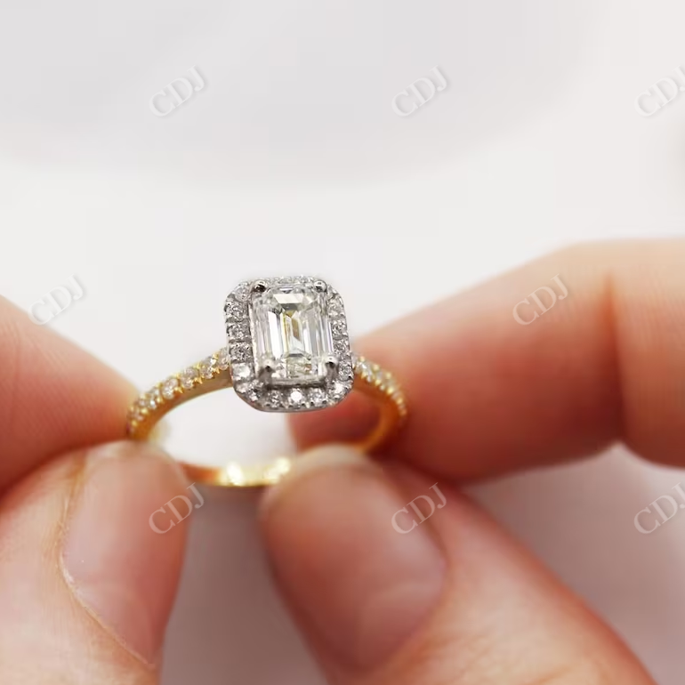 Emerald Cut With Twisted Eternity Band With Halo Engagement Ring  customdiamjewel   