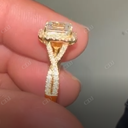 Emerald Cut With Twisted Eternity Band With Halo Engagement Ring  customdiamjewel   