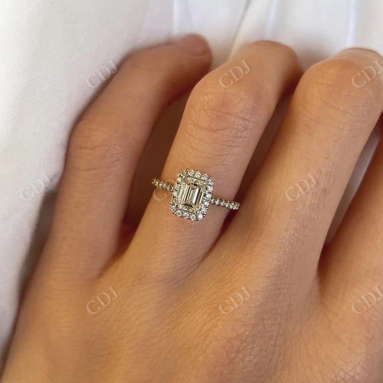 Emerald Cut With Twisted Eternity Band With Halo Engagement Ring  customdiamjewel   