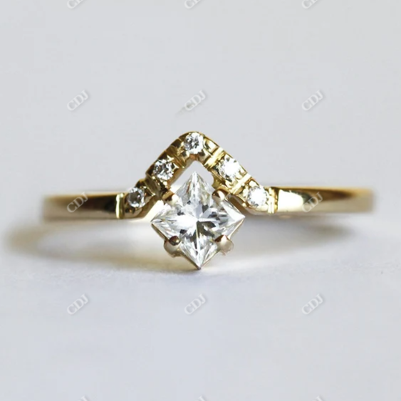 0.25CT Princess Cut V Shape Minimalist Wedding Ring  customdiamjewel 10KT Yellow Gold VVS-EF