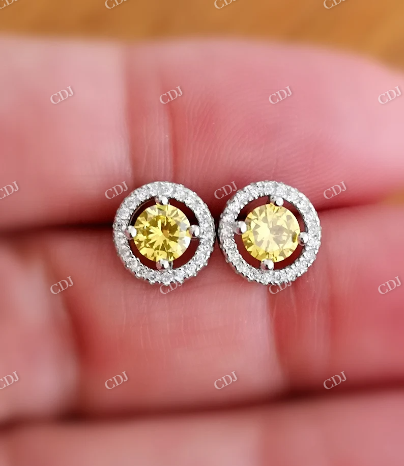 1.0CT Yellow Moissanite Stud Diamond Earrings  customdiamjewel   