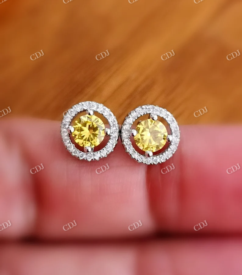 1.0CT Yellow Moissanite Stud Diamond Earrings  customdiamjewel   