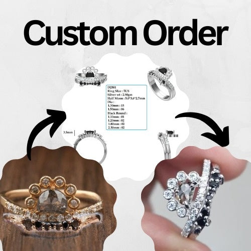 Bridal Set Salt and Pepper Ring Black Moissanite Band  customdiamjewel   