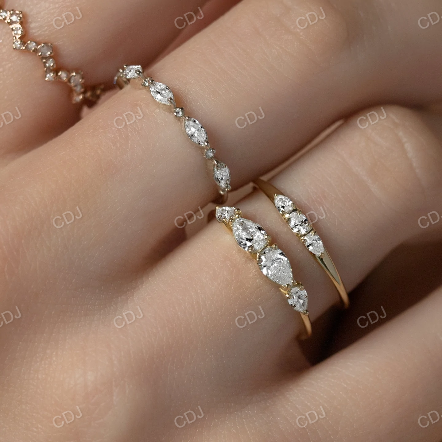 Dainty Three Stone Lab Grown Diamond Wedding Band  customdiamjewel   