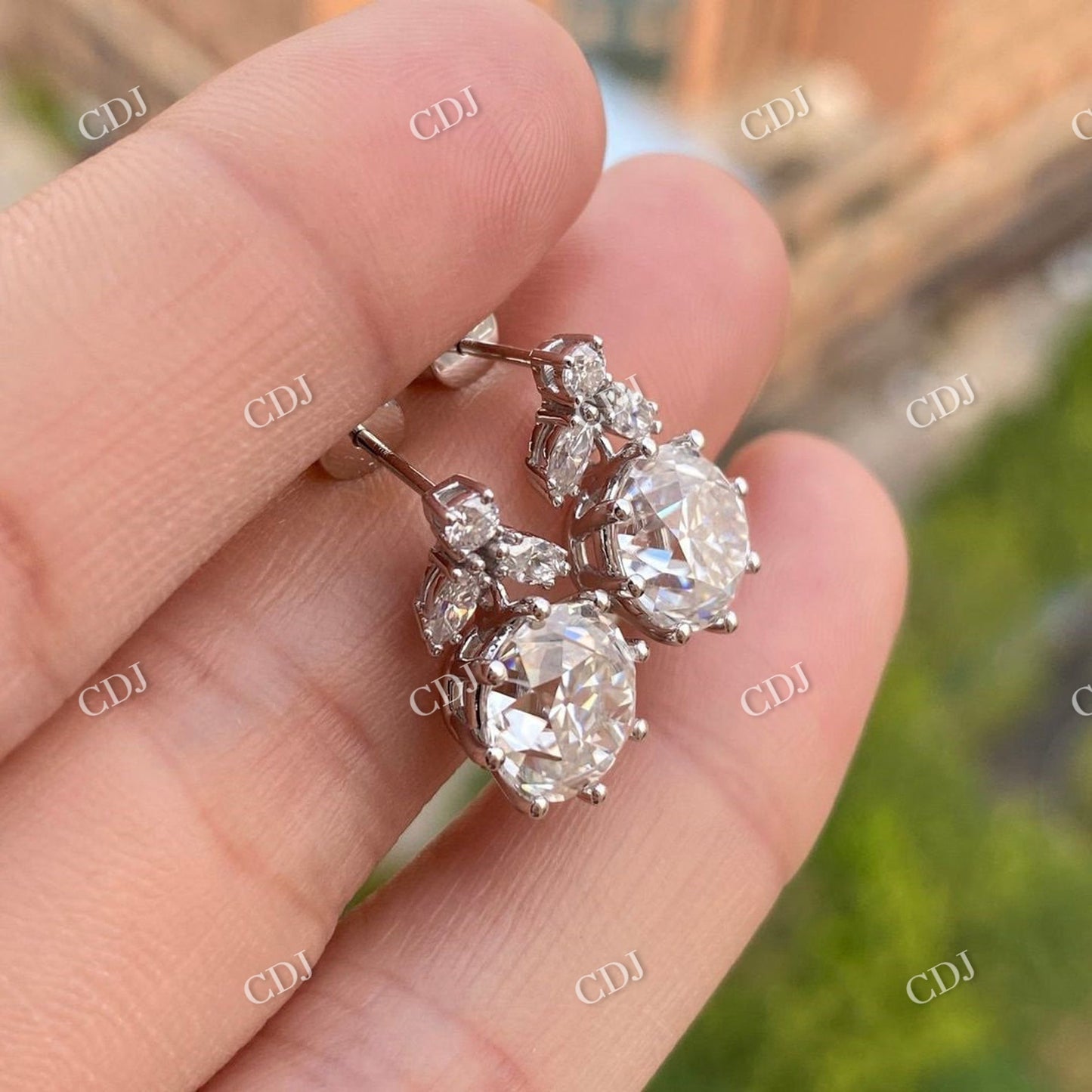 Old European and Marquise Cut Moissanite Dangle Drop Earrings  customdiamjewel   