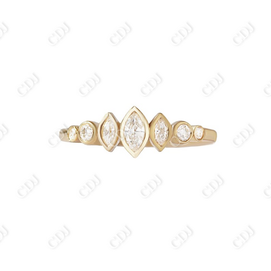 Bezel Set Marquise Cut Moissanite Wedding Band  customdiamjewel 10KT Yellow Gold VVS-EF