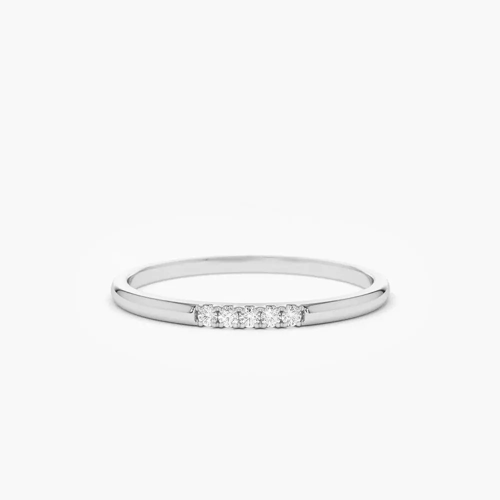 0.05CTW Round Cut 5 Stone Diamond Wedding Band  customdiamjewel 10KT White Gold VVS-EF