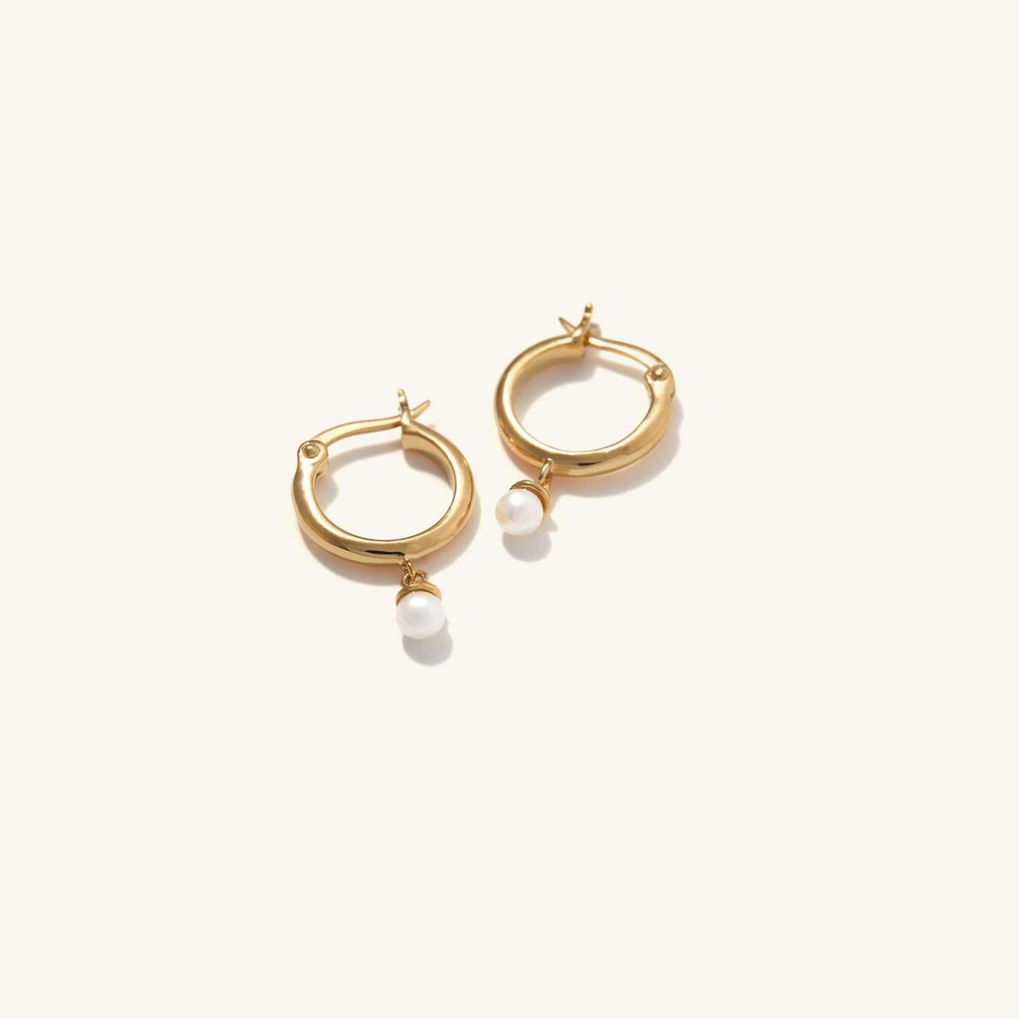 Simple Single Pearl 14K Yellow Gold Hoops Earrings  customdiamjewel   