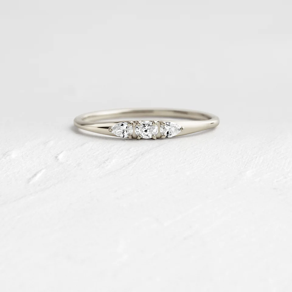 Dainty Three Stone Lab Grown Diamond Wedding Band  customdiamjewel 10KT White Gold VVS-EF