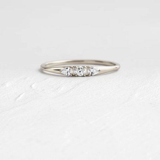 Dainty Three Stone Lab Grown Diamond Wedding Band  customdiamjewel 10KT White Gold VVS-EF