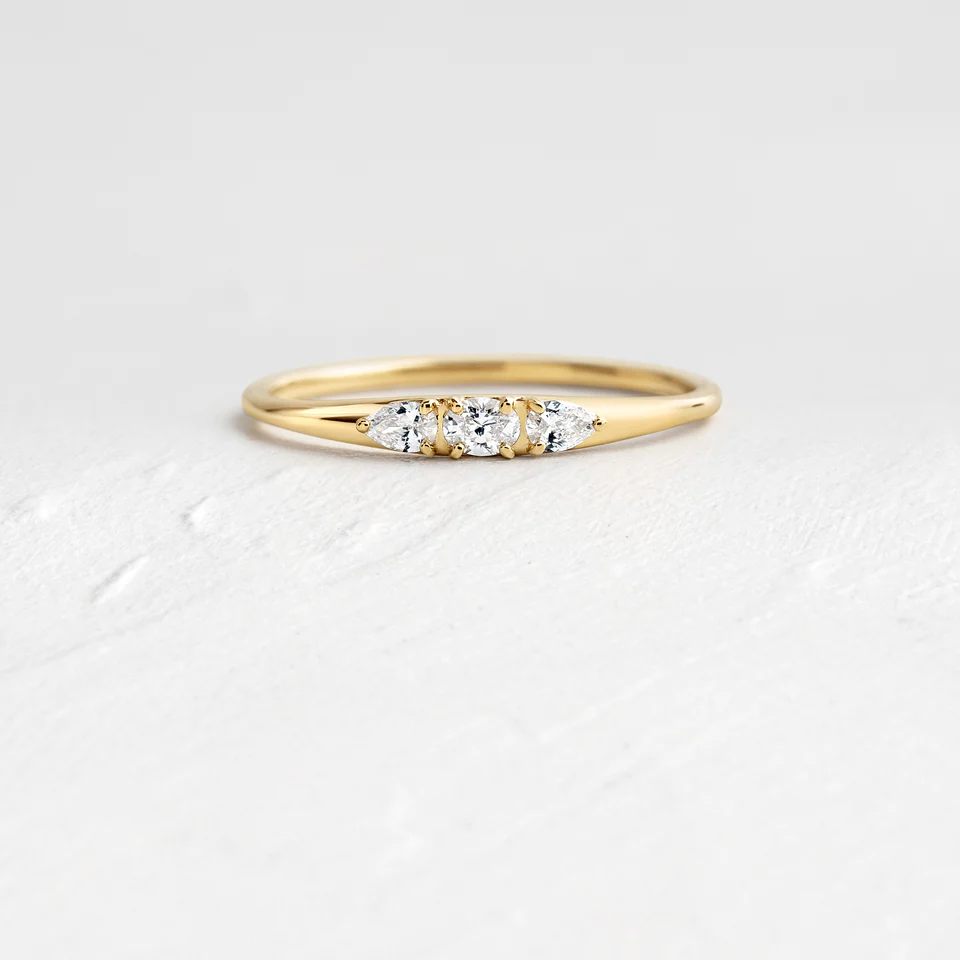 Dainty Three Stone Lab Grown Diamond Wedding Band  customdiamjewel 10KT Yellow Gold VVS-EF