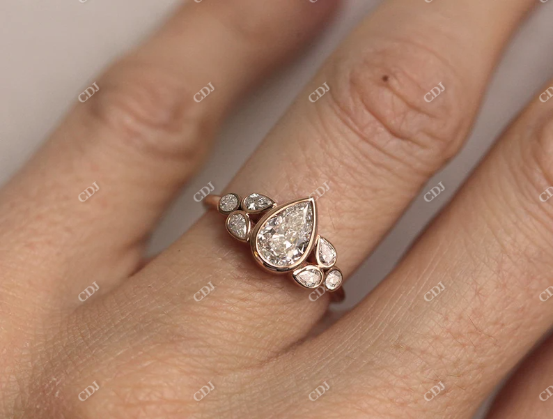 Bezel Set pear Cut Moissanite Cluster Ring  customdiamjewel   