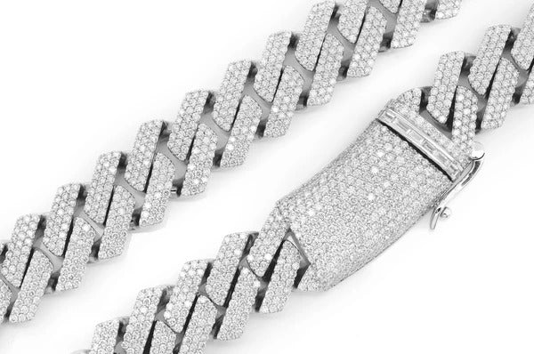 White Diamond Silver Miami Cuban Chain Necklace  customdiamjewel   