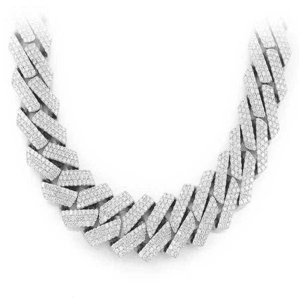 White Diamond Silver Miami Cuban Chain Necklace  customdiamjewel   