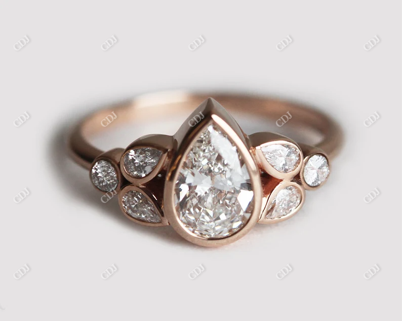 Bezel Set pear Cut Moissanite Cluster Ring  customdiamjewel 10KT Rose Gold VVS-EF