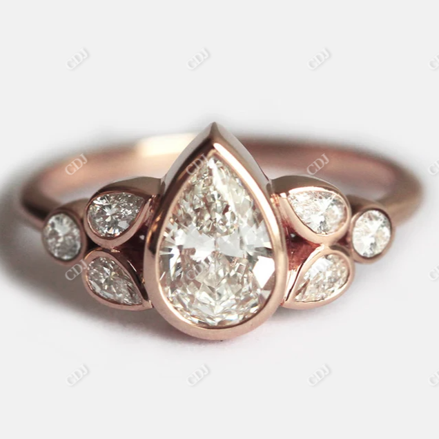 Bezel Set pear Cut Moissanite Cluster Ring  customdiamjewel   