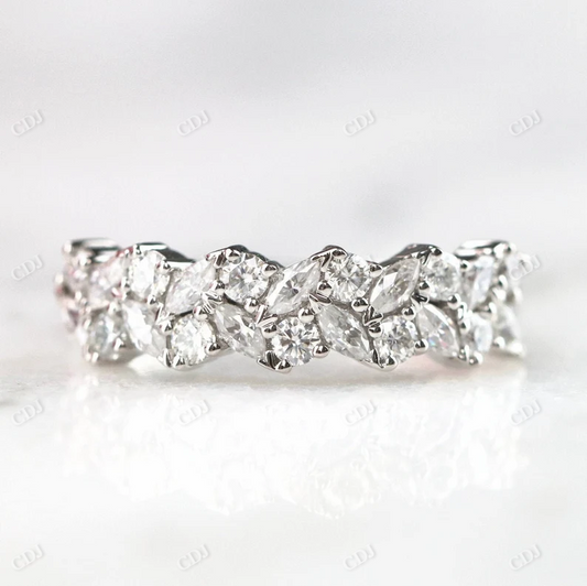 Marquise Round Lab Grown Cluster Diamond Wedding Band  customdiamjewel 10KT White Gold VVS-EF