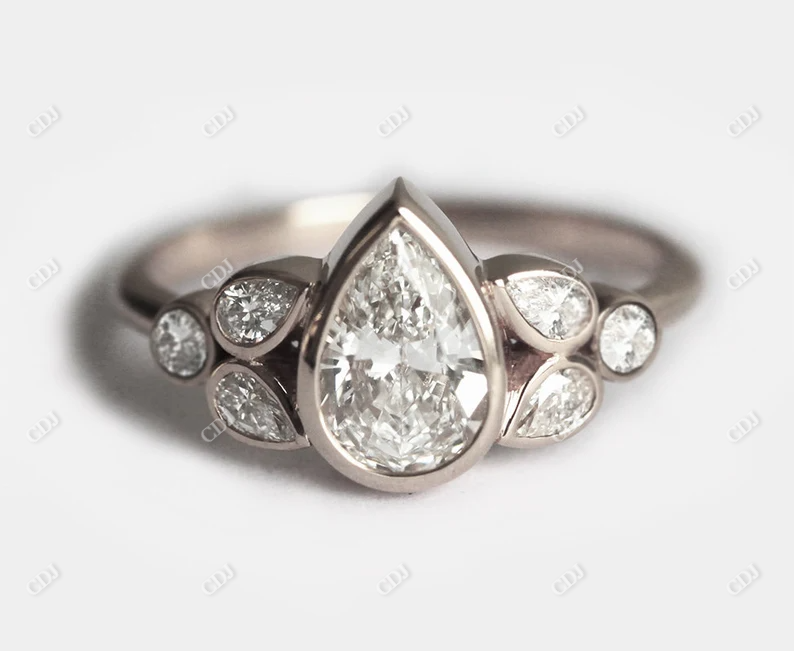 Bezel Set pear Cut Moissanite Cluster Ring  customdiamjewel   