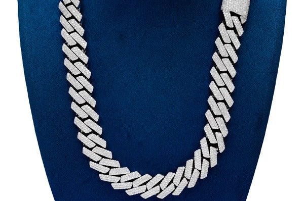 White Diamond Silver Miami Cuban Chain Necklace  customdiamjewel   