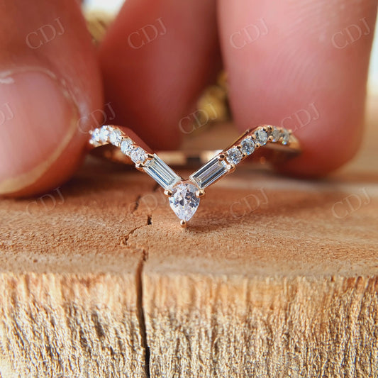 Baguette Cut V Shaped Moissanite Wedding Band  customdiamjewel   