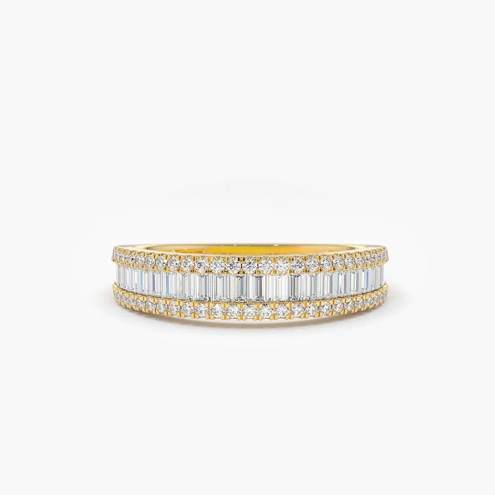 0.75CTW Baguette and Round Cut Diamond Wedding Band  customdiamjewel 10KT Yellow Gold VVS-EF