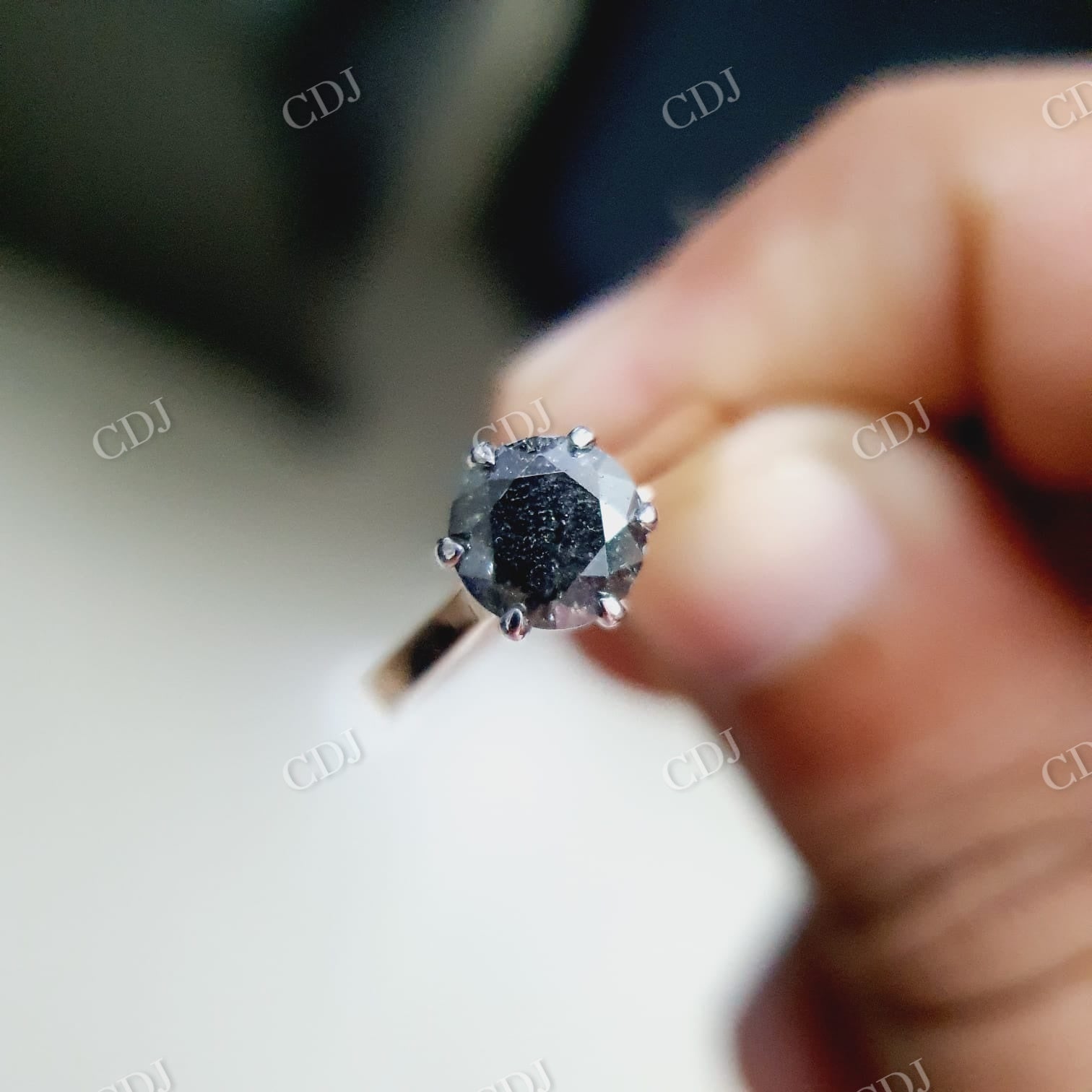 Solitaire Black Salt And Pepper Moissanite Ring  customdiamjewel   