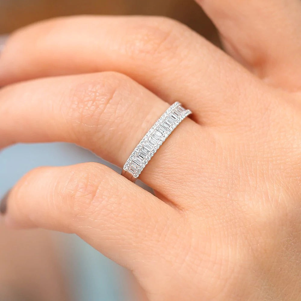 0.75CTW Baguette and Round Cut Diamond Wedding Band  customdiamjewel   