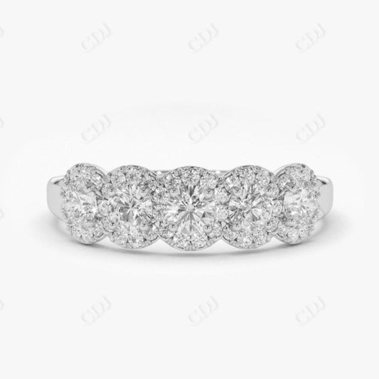 0.52CTW Round Halo Lab Grown Diamond Wedding Band  customdiamjewel 10KT White Gold VVS-EF