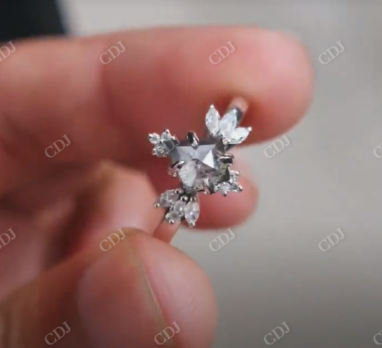 Kite Cut salt and Pepper Moissanite Floral Wedding Engagement Ring  customdiamjewel   