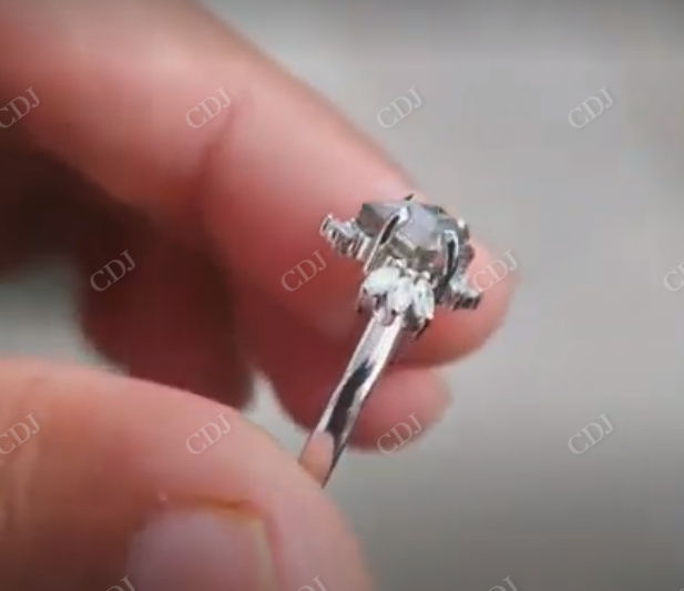 Kite Cut salt and Pepper Moissanite Floral Wedding Engagement Ring  customdiamjewel   