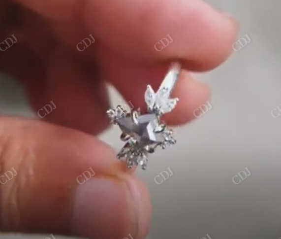 Kite Cut salt and Pepper Moissanite Floral Wedding Engagement Ring  customdiamjewel   