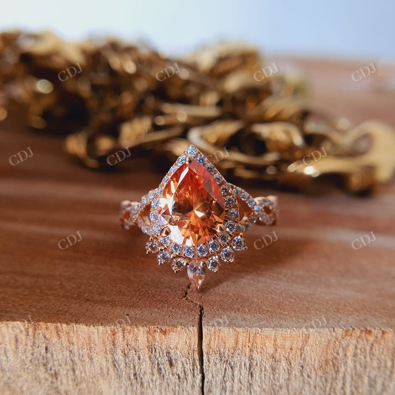 Sterling Silver Citrine Pear Shape CZ Stone Rose Gold Plated, Round Side CZ Stone Ring  customdiamjewel   