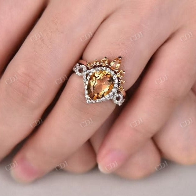 Sterling Silver Citrine Pear Shape CZ Stone Rose Gold Plated, Round Side CZ Stone Ring  customdiamjewel   