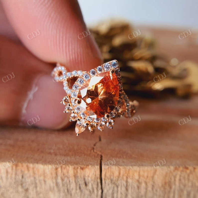 Sterling Silver Citrine Pear Shape CZ Stone Rose Gold Plated, Round Side CZ Stone Ring  customdiamjewel   