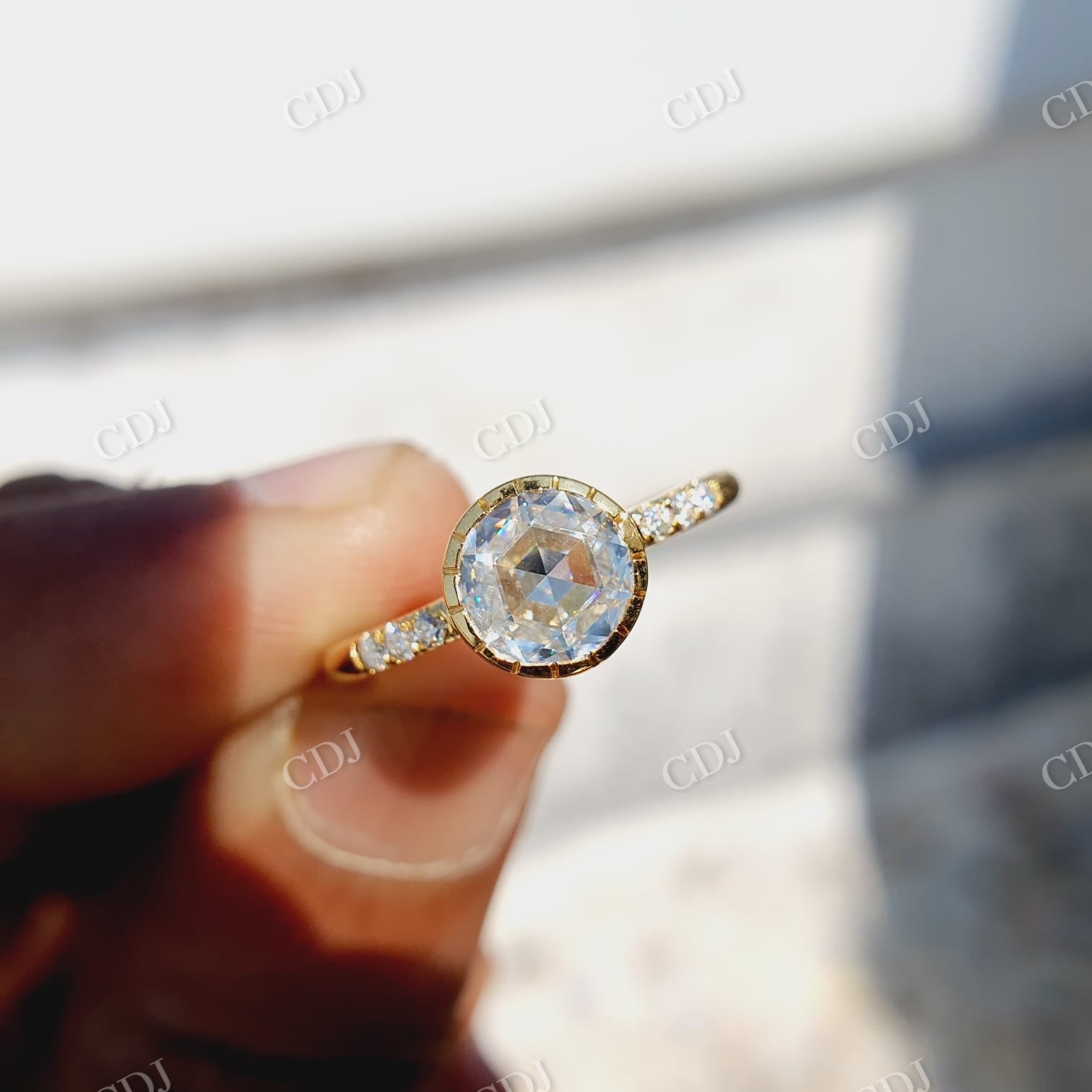 1.25CT Round Rose Cut Moissanite Engagement Ring  customdiamjewel   