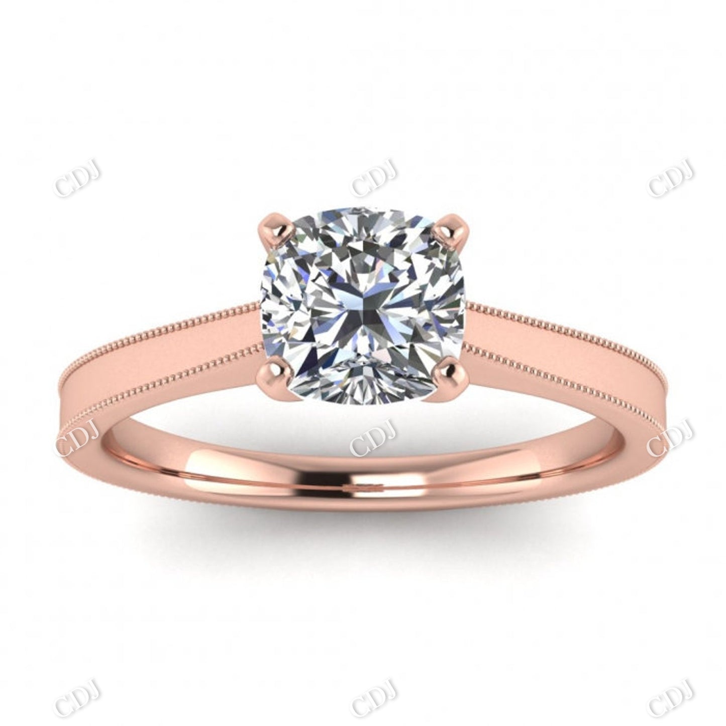 White Gold Squared Micro Pave Band Cushion Cut Moissanite Solitaire Ring  customdiamjewel 10KT Rose Gold VVS-EF