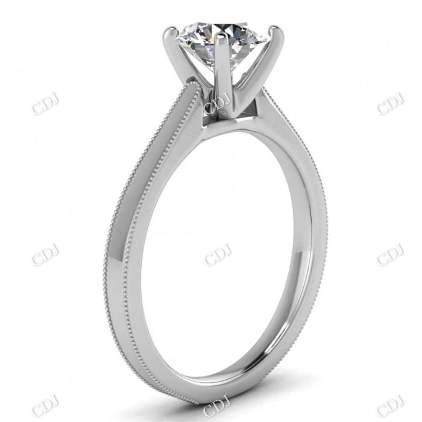 White Gold Squared Micro Pave Band Cushion Cut Moissanite Solitaire Ring  customdiamjewel   