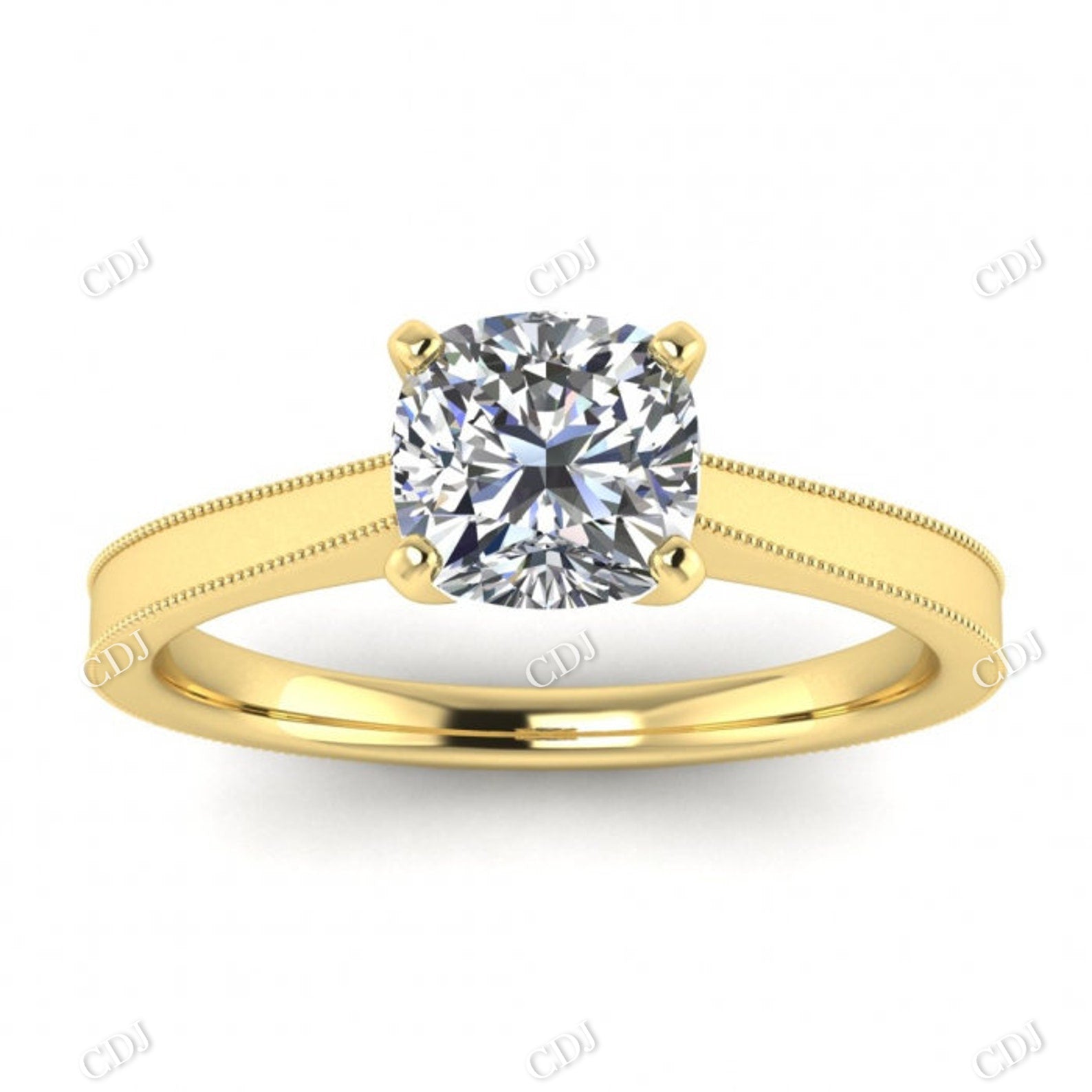 White Gold Squared Micro Pave Band Cushion Cut Moissanite Solitaire Ring  customdiamjewel 10KT Yellow Gold VVS-EF