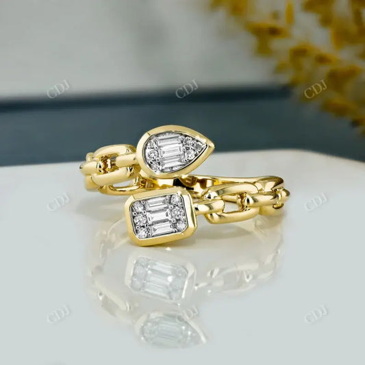 0.25CTW CVD Diamond Cuban Bypass Link Round and Baguette Cut Band  customdiamjewel 10KT Yellow Gold VVS-EF