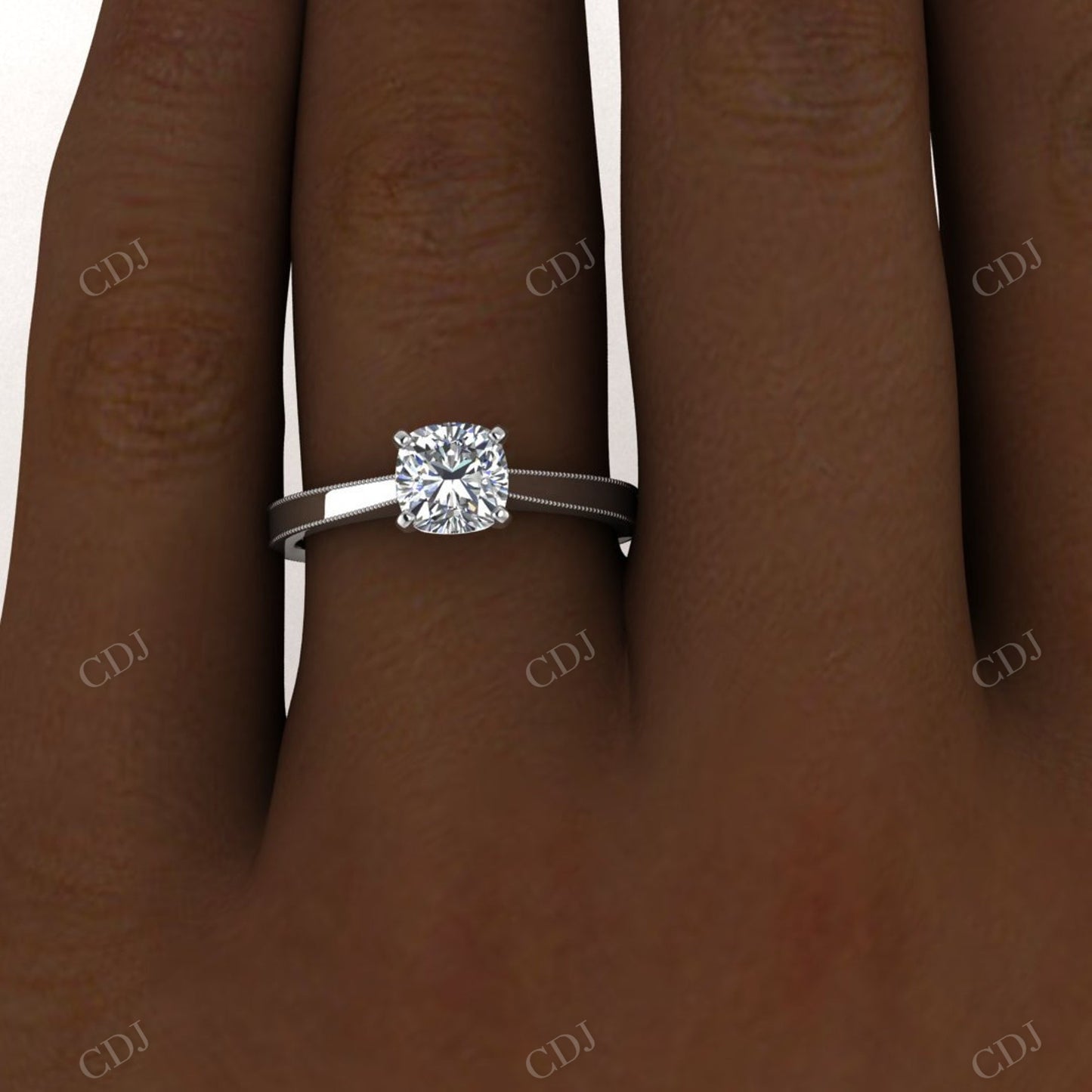 White Gold Squared Micro Pave Band Cushion Cut Moissanite Solitaire Ring  customdiamjewel   