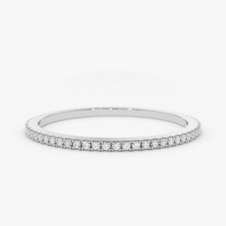 0.20CTW Round Cut Natural Diamond Stackable Thin Band  customdiamjewel 10KT White Gold VVS-EF