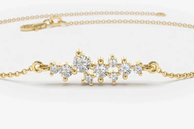 14k Gold Natural Diamond Cluster Bracelet  customdiamjewel   