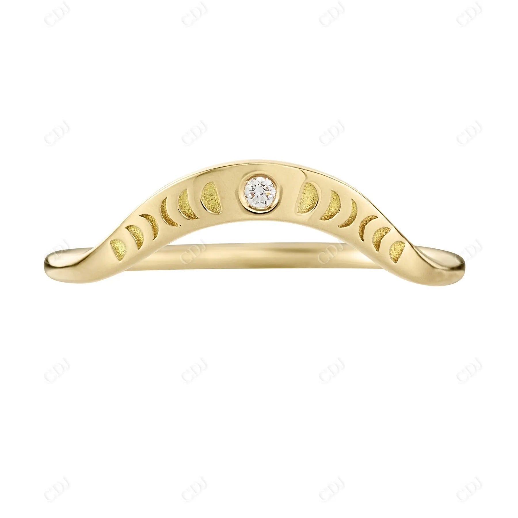 Curved Moon Phase 0.015CT Diamond Wedding Band  customdiamjewel 10KT Yellow Gold VVS-EF