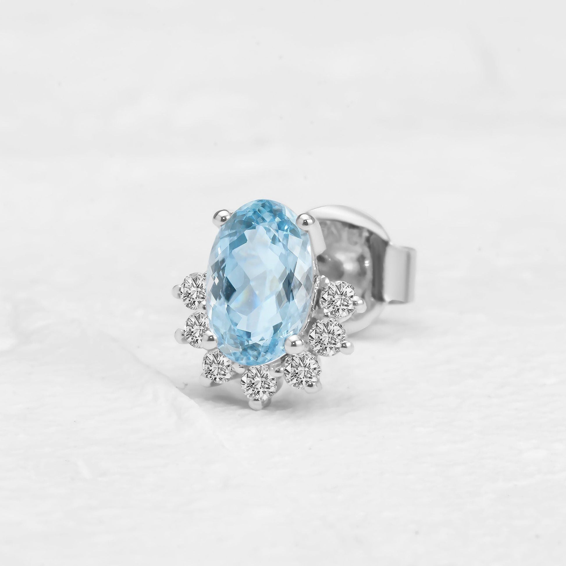 Aquamarine Stud Minimalist Diamond Earrings  customdiamjewel Sterling Silver White Gold VVS-EF